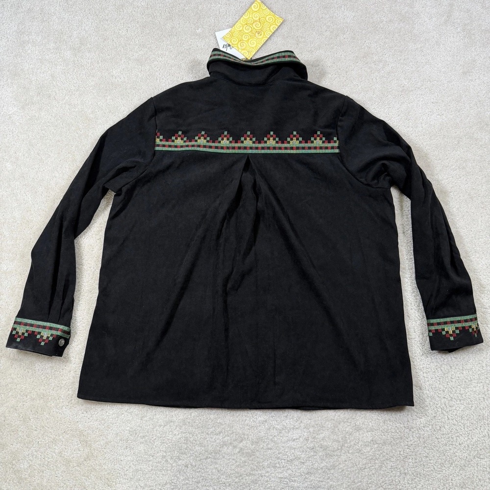 Bob Mackie Wearable Art Shacket Womens L Black Floral Embroidered Full Zip - Picture 2 of 12